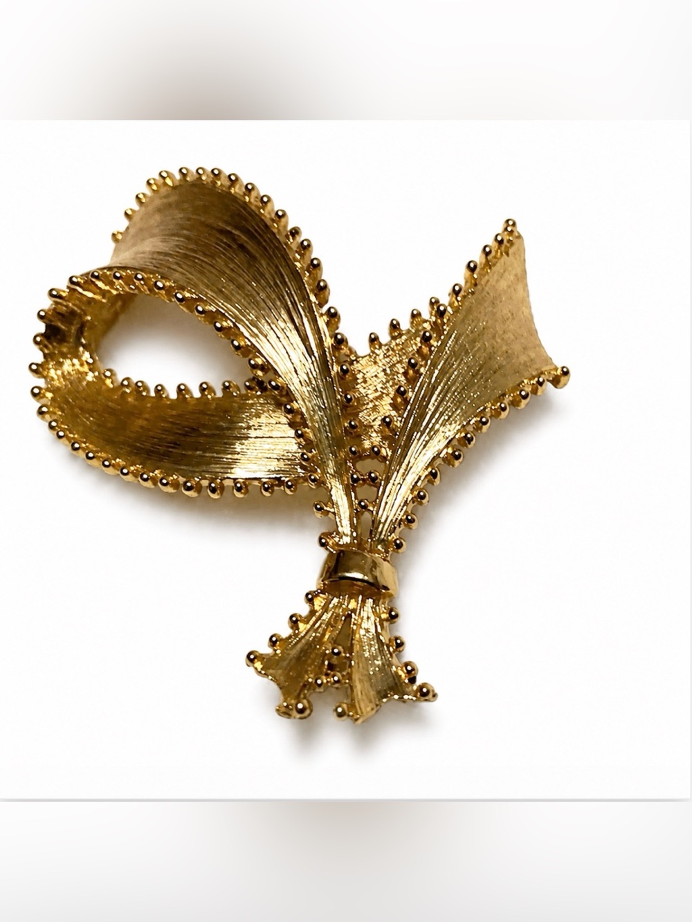 Ribbon Bow Brooch 1970s Gold Tone Brooch Unstamped Vintage